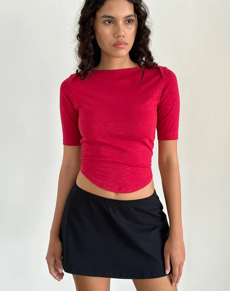 Women Motel Rocks Basics | Basic Tops | Ralda Curved Jersey Tee in Adrenaline Red