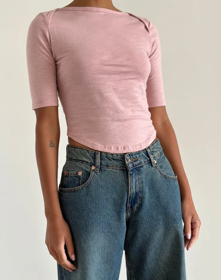 Women Motel Rocks Basics | Basic Tops | Ralda Curved Jersey Tee in Pink Lady