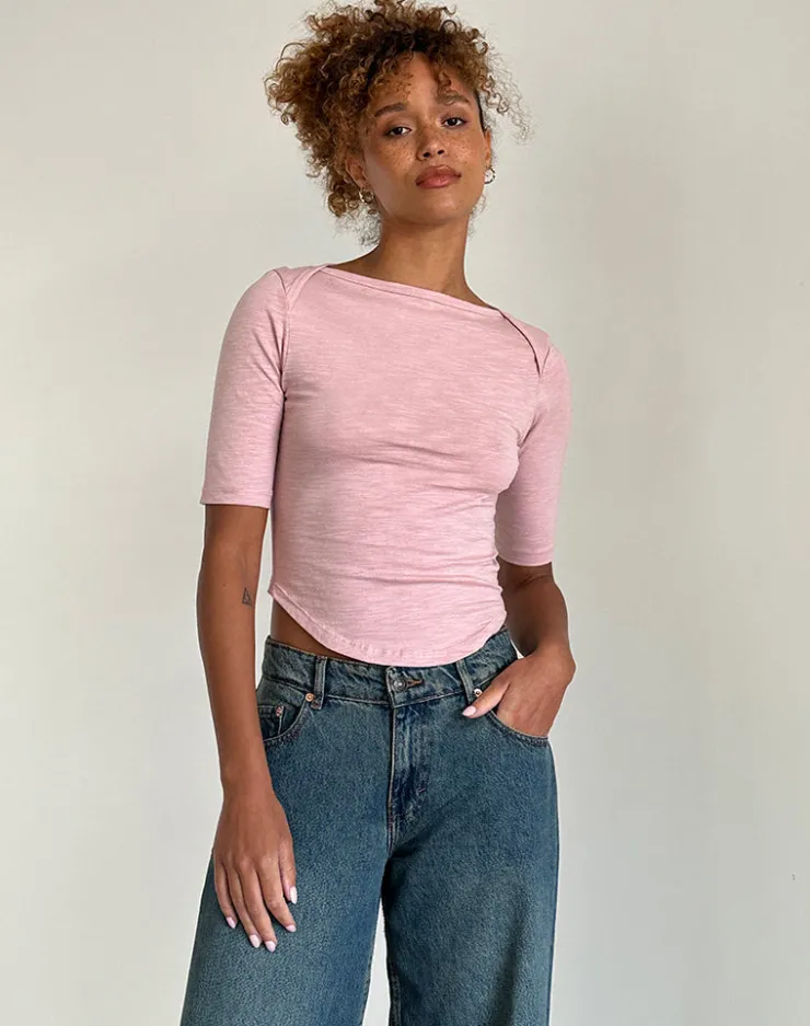 Women Motel Rocks Basics | Basic Tops | Ralda Curved Jersey Tee in Pink Lady