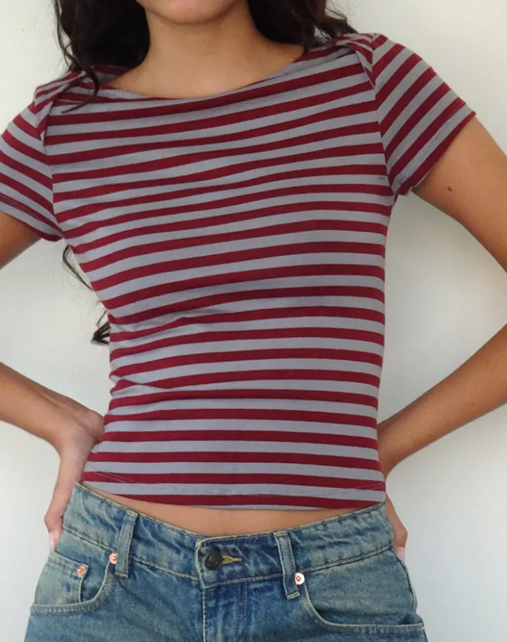 Women Motel Rocks Printed Tops | Tees | Ralina Short Sleeve Top in Mulberry Grey Stripes