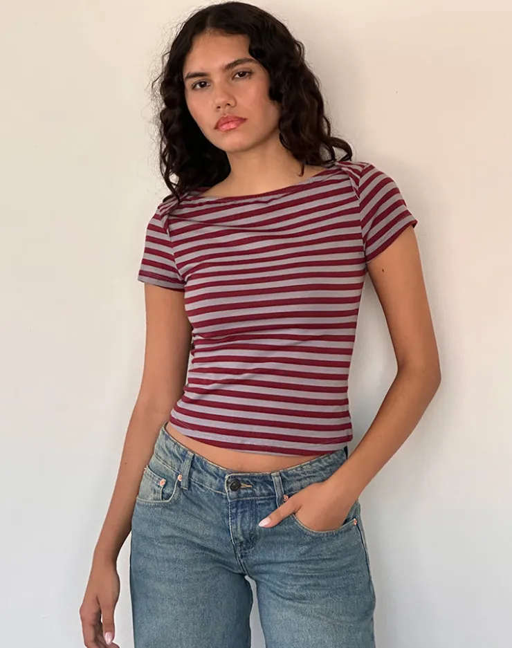 Women Motel Rocks Printed Tops | Tees | Ralina Short Sleeve Top in Mulberry Grey Stripes