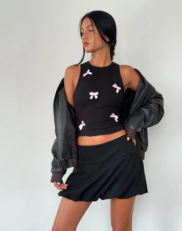 Women Motel Rocks Basics | Basic Tops | Rave Vest Top in Black with Pink Bows