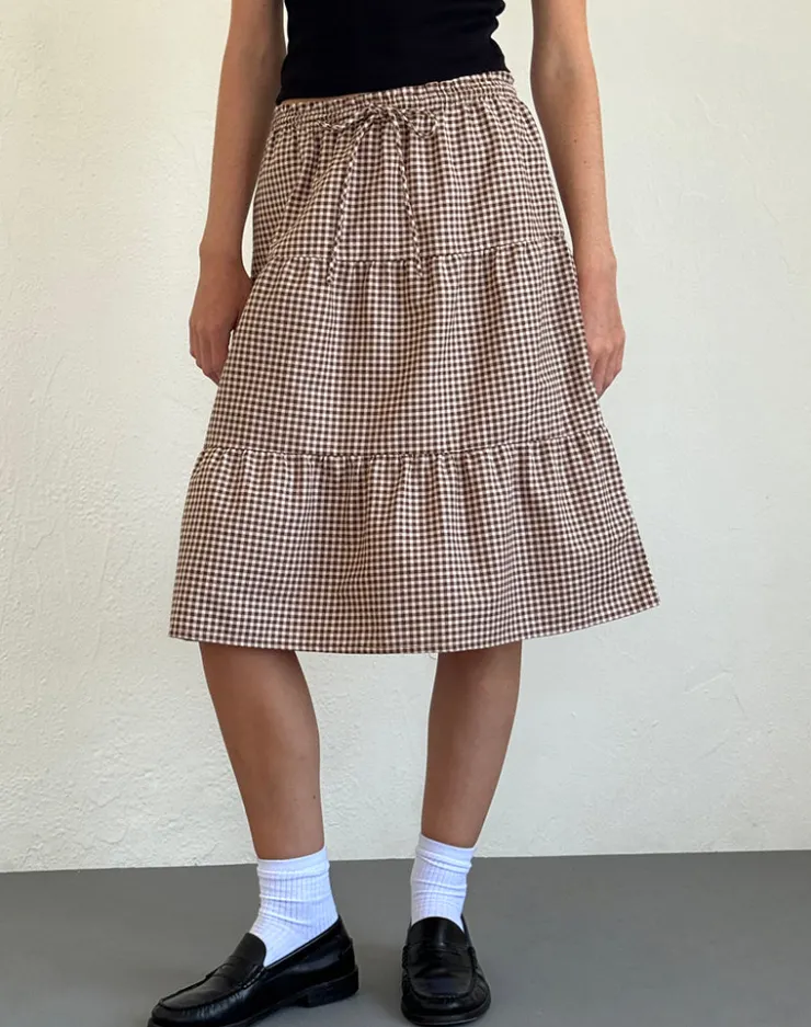 Women Motel Rocks Printed Skirts | Midi Skirts | Reef Midi Skirt in Mini Gingham Brown