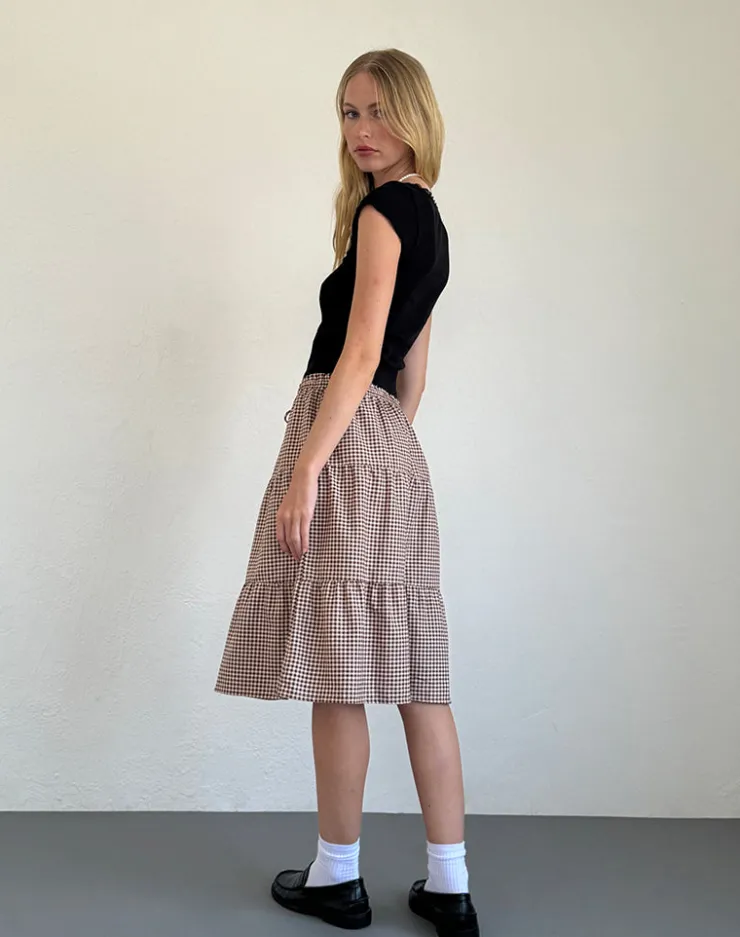 Women Motel Rocks Printed Skirts | Midi Skirts | Reef Midi Skirt in Mini Gingham Brown