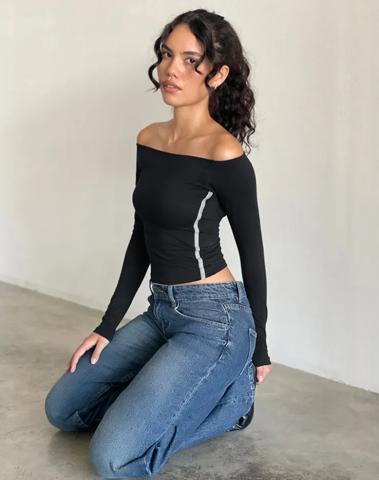 Women Motel Rocks Long Sleeve Tops | Reiba Long Sleeve Top in Black with Grey Binding