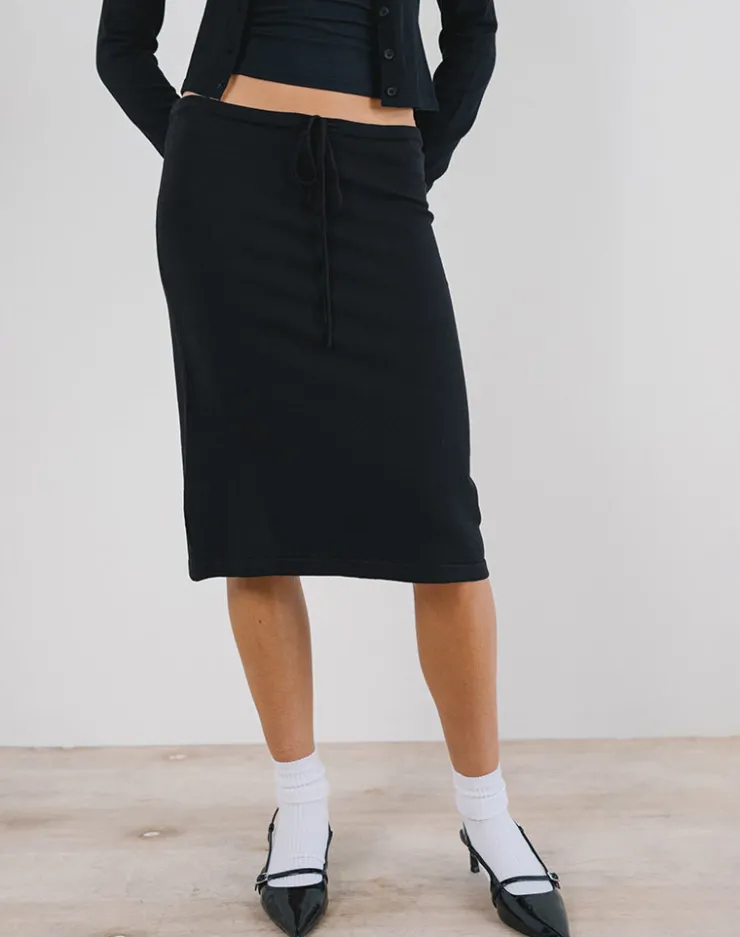 Women Motel Rocks Tailoring | A Line Skirts | Rella Midi Skirt in Flat Knit Black