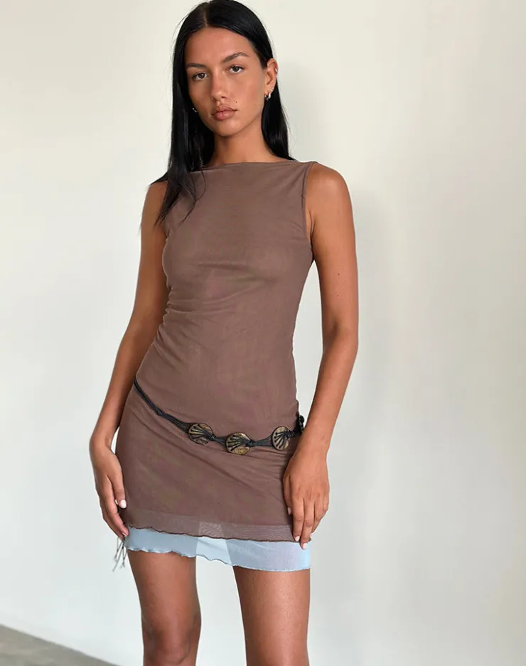 Women Motel Rocks Day Dresses | Bodycon Dresses | Ren Mini Dress in Mesh Brown with Light Blue