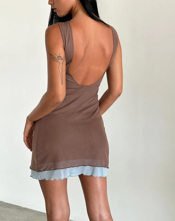 Women Motel Rocks Day Dresses | Bodycon Dresses | Ren Mini Dress in Mesh Brown with Light Blue