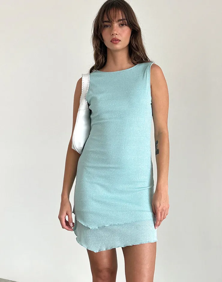 Women Motel Rocks Mini Dresses | Renata Mini Dress in Light Blue Shimmer Rib