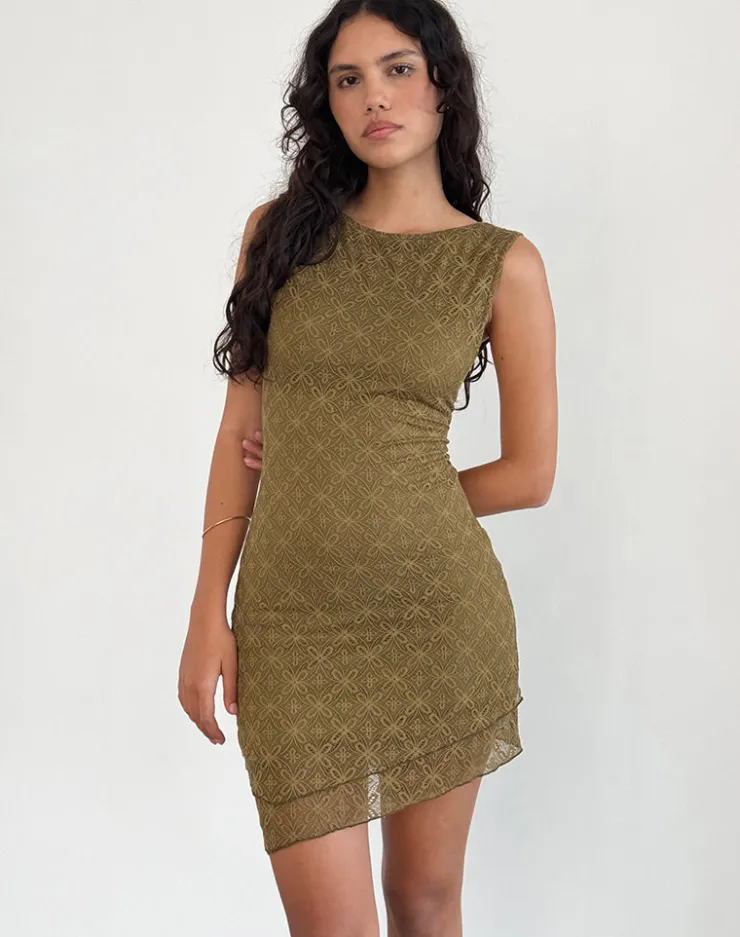 Women Motel Rocks Printed Dresses | Day Dresses | Renata Mini Dress in Textured Moss Green