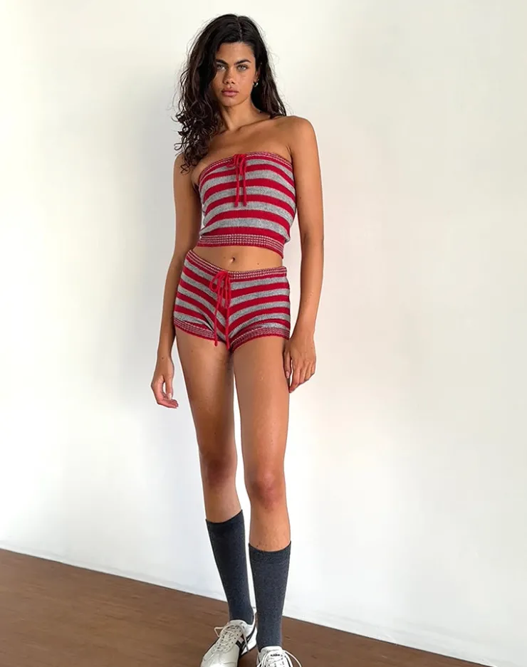 Women Motel Rocks Co-ords | Renha Hot Pants in Red and Grey Stripe