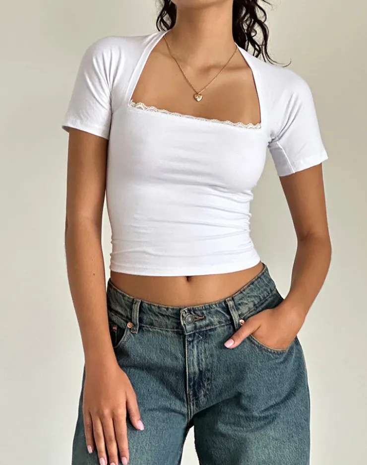 Women Motel Rocks Basic Tops | Reqla Top in White with Lace Trim