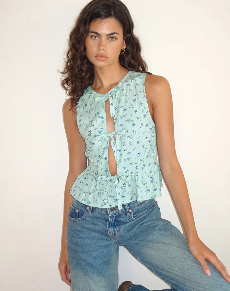 Women Motel Rocks Vest Tops | Shirts And Blouses | Revata Tie Front Top in Pretty Petal Green