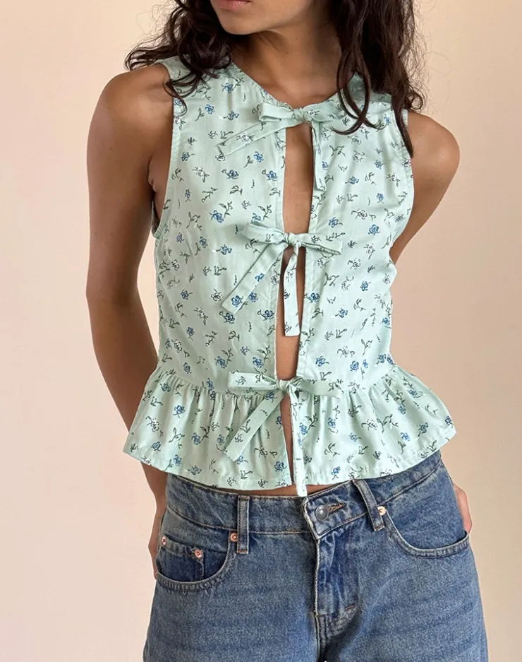 Women Motel Rocks Vest Tops | Shirts And Blouses | Revata Tie Front Top in Pretty Petal Green