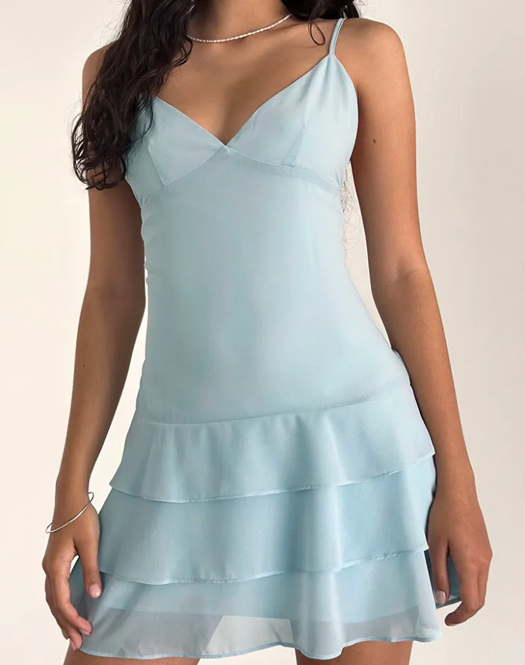 Women Motel Rocks Mini Dresses | Riasi Mini Dress in Baby Blue Chiffon