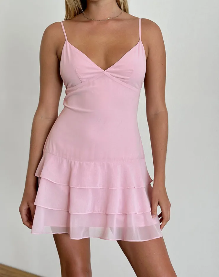 Women Motel Rocks Day Dresses | Party Dresses | Riasi Ruffle Mini Dress in Chiffon Baby Pink