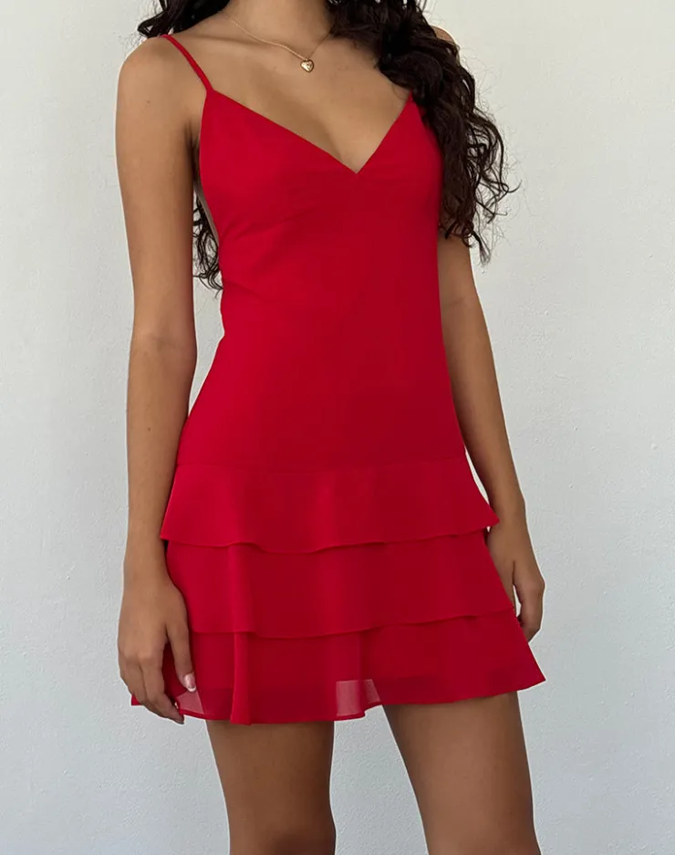 Women Motel Rocks Day Dresses | Bodycon Dresses | Riasi Ruffle Mini Dress in Chiffon Red