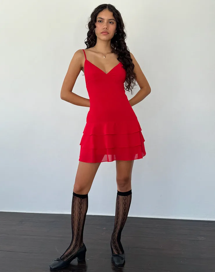 Women Motel Rocks Day Dresses | Bodycon Dresses | Riasi Ruffle Mini Dress in Chiffon Red