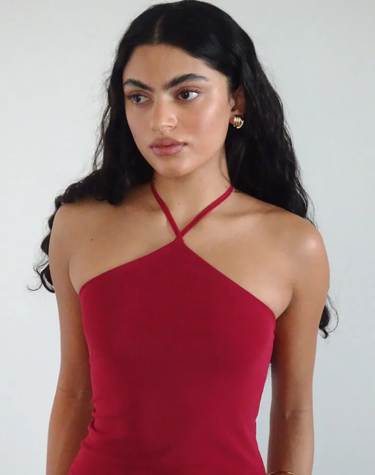 Women Motel Rocks Day Dresses | Bodycon Dresses | Ribka Halterneck Midi Dress in Mesh Cherry