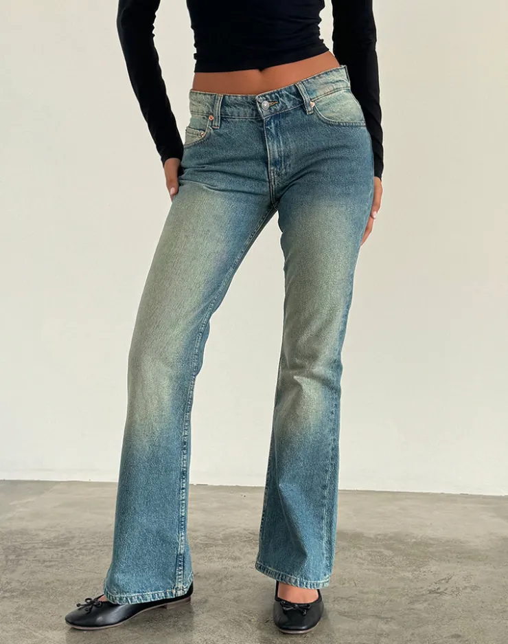 Women Motel Rocks Jeans | Flared Jeans | Rigid Low Rise Flare Jeans in Sea Green