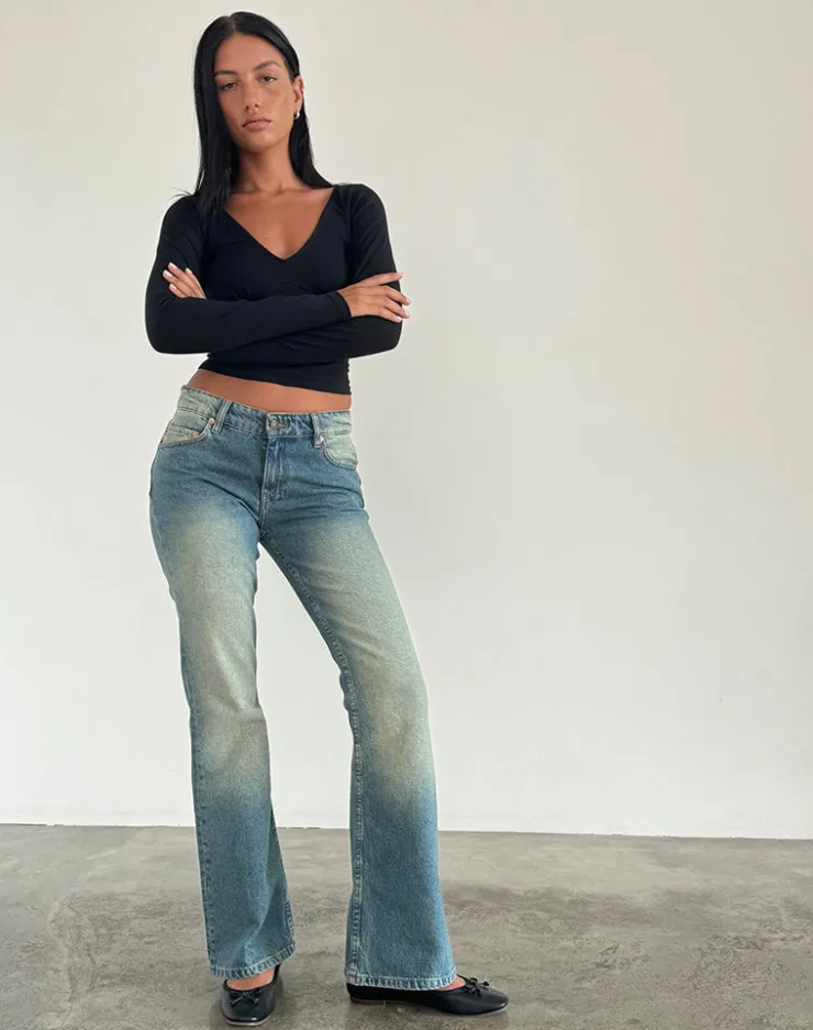 Women Motel Rocks Jeans | Flared Jeans | Rigid Low Rise Flare Jeans in Sea Green