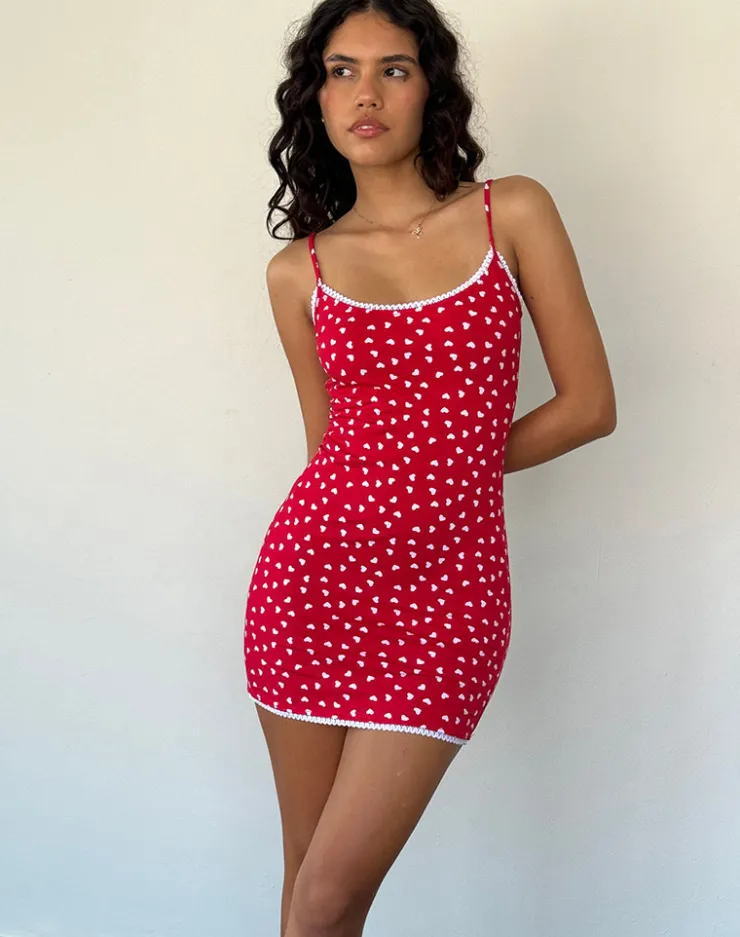 Women Motel Rocks Printed Dresses | Day Dresses | Riniki Bodycon Mini Dress in Heart Red