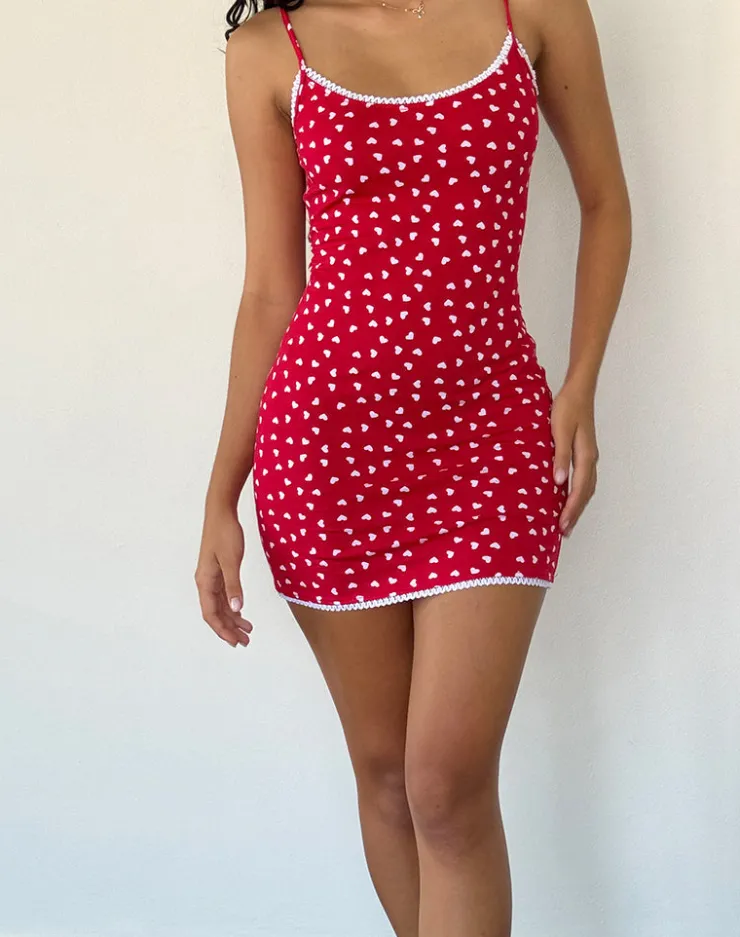 Women Motel Rocks Printed Dresses | Day Dresses | Riniki Bodycon Mini Dress in Heart Red