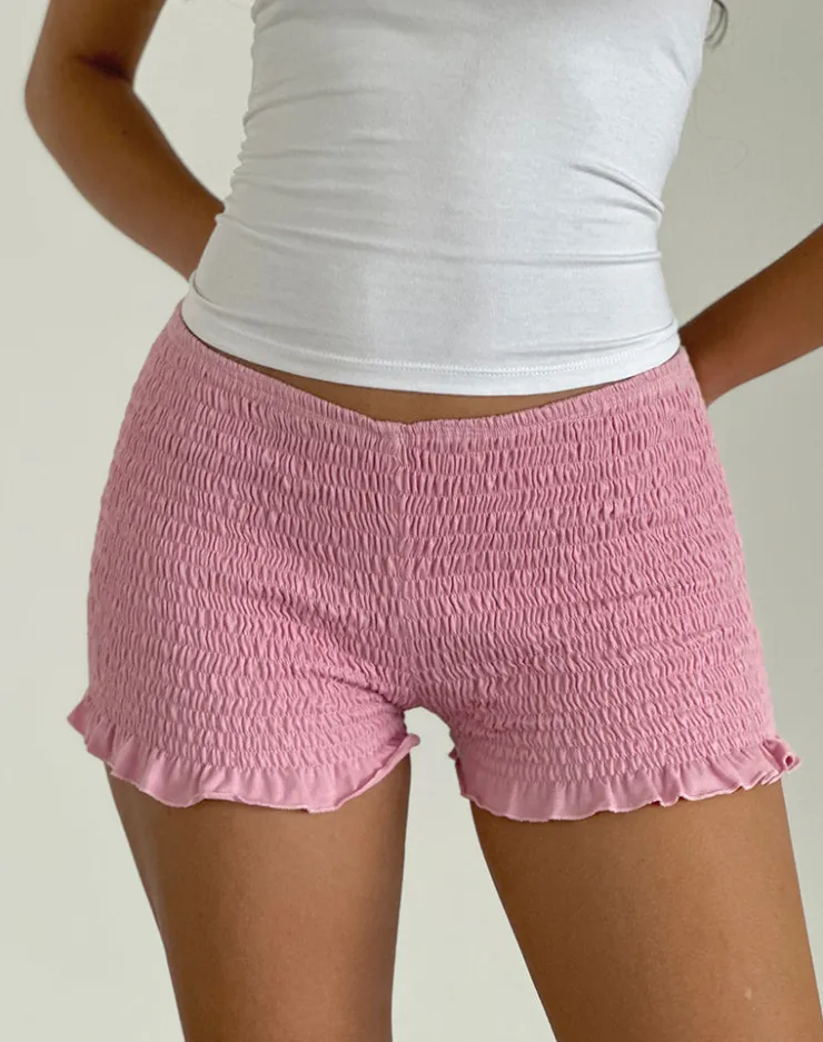 Women Motel Rocks Micro Shorts | LOUNGEWEAR | Ritala Shirred Micro Shorts in Flamingo Pink