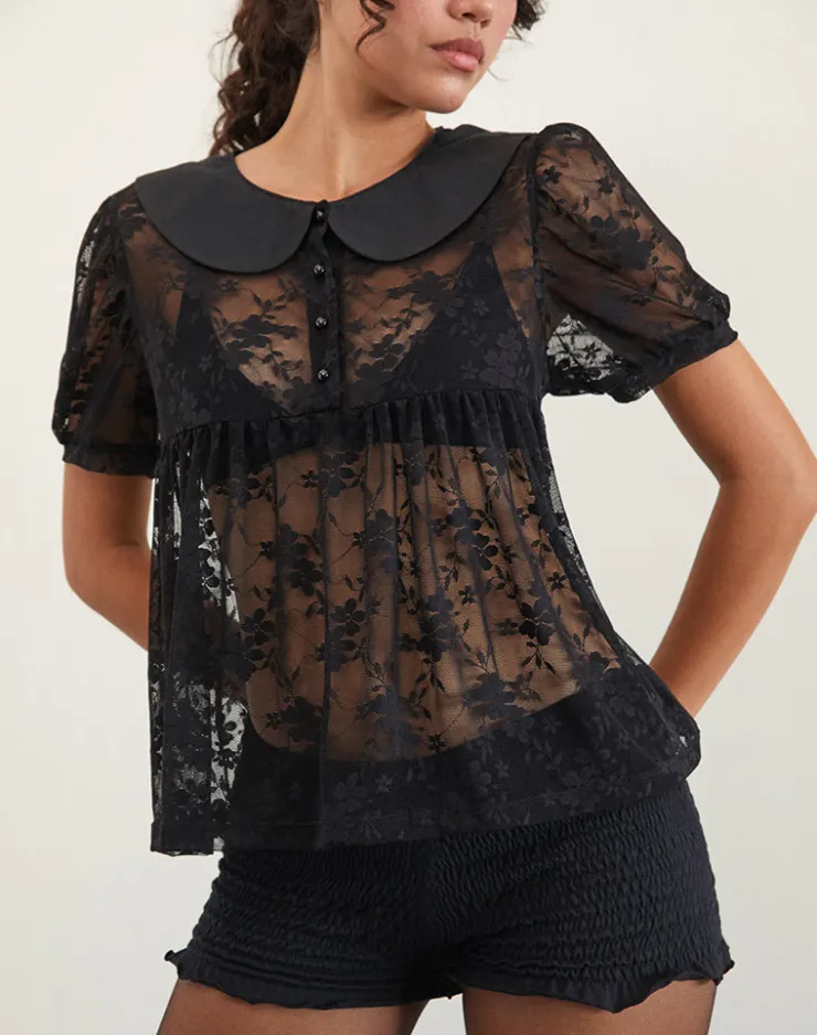 Women Motel Rocks Shirts And Blouses | Lace Tops | Rochea Blouse in Unlined Lace Black