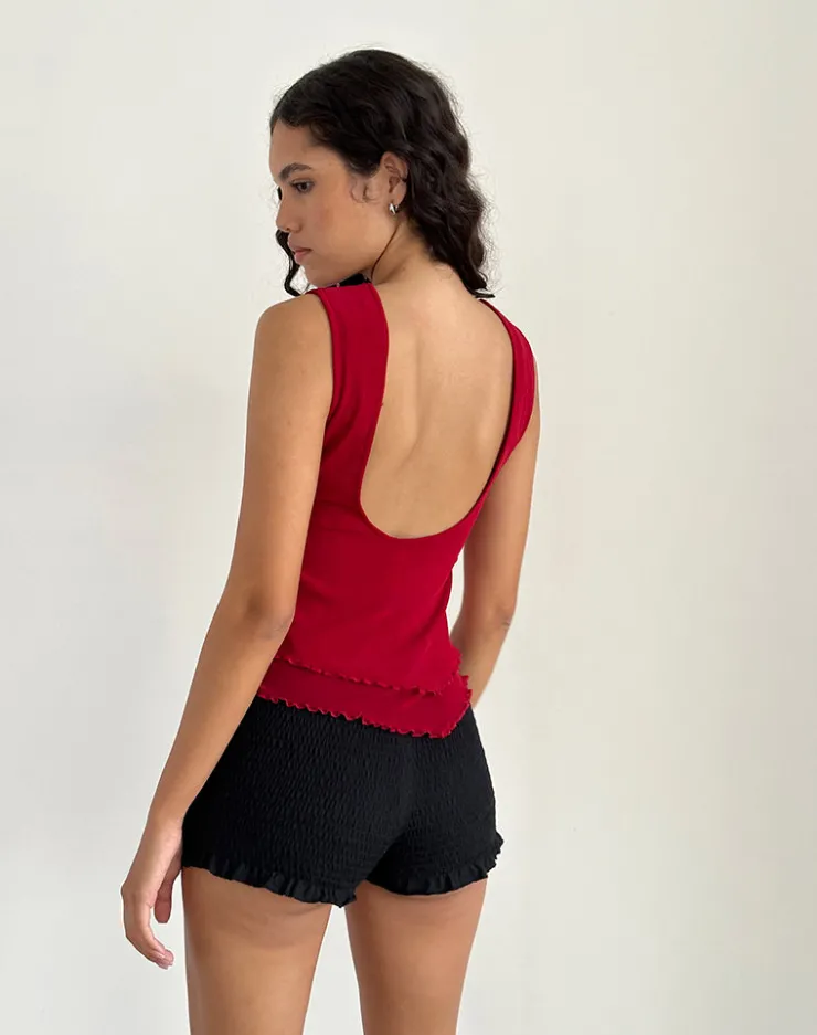 Women Motel Rocks Going Out Tops | Rochie Asymmetric Top in Mesh Cherry