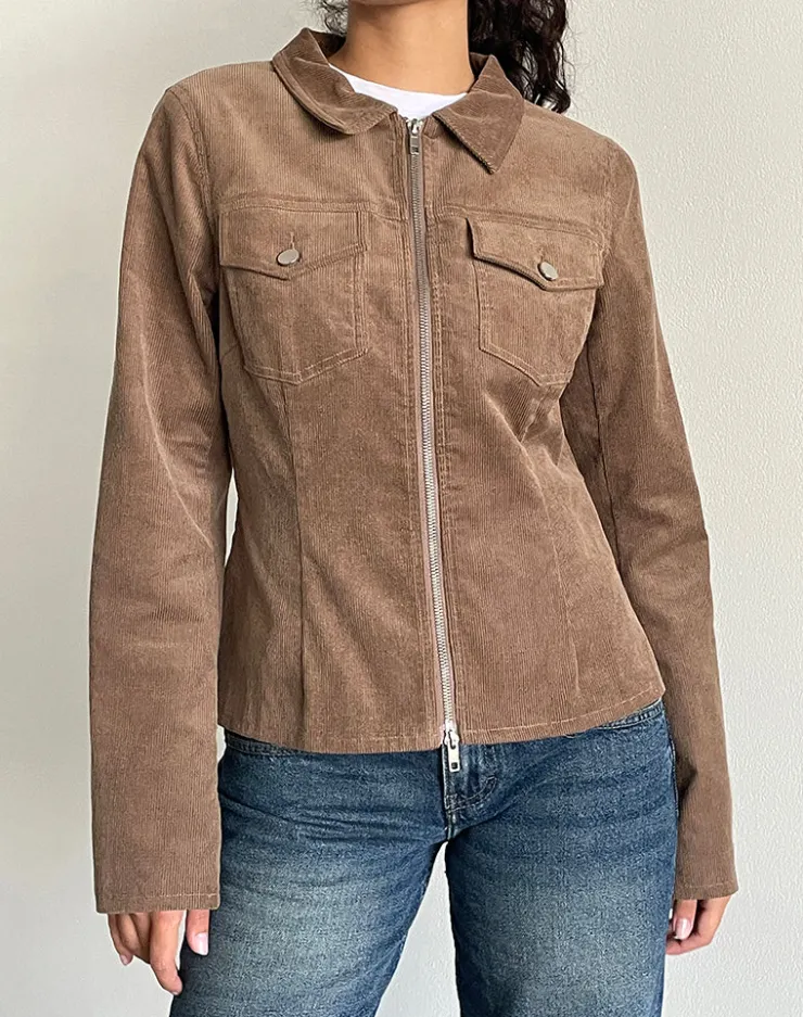 Women Motel Rocks Co-ords | Jackets | Rohana Fitted Jacket in Baby Cord Walnut Brown