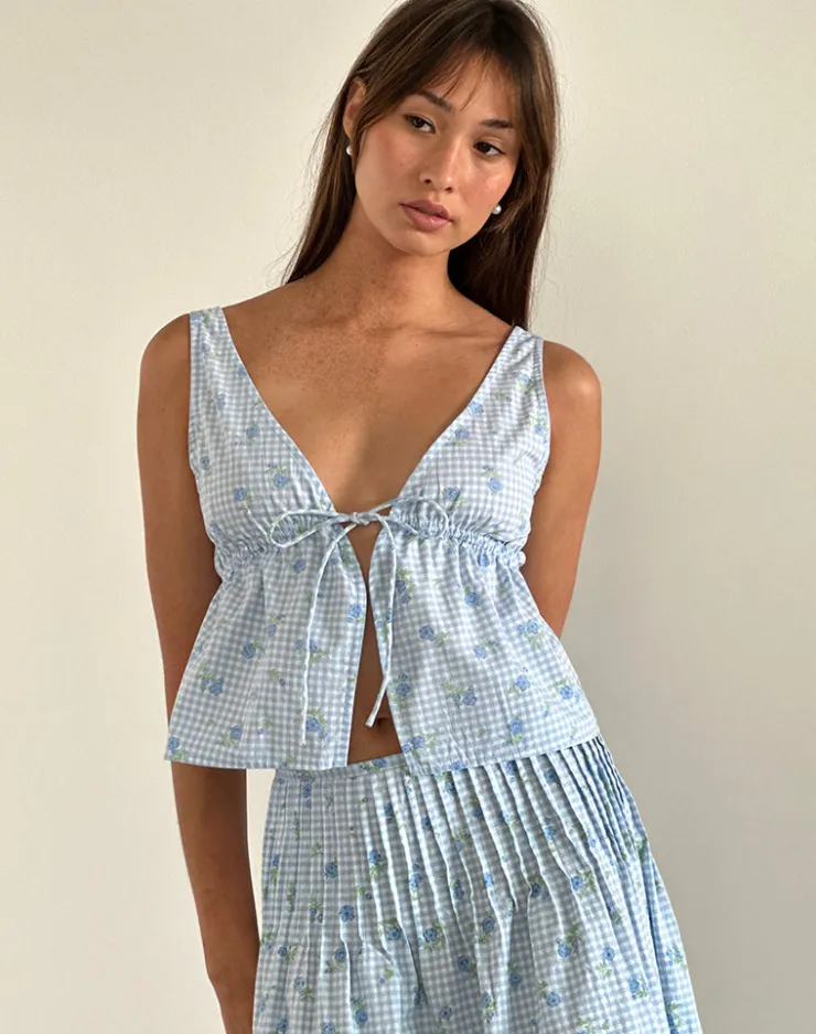 Women Motel Rocks Strappy Tops | Rolia Cami Top in Blue Flower Gingham