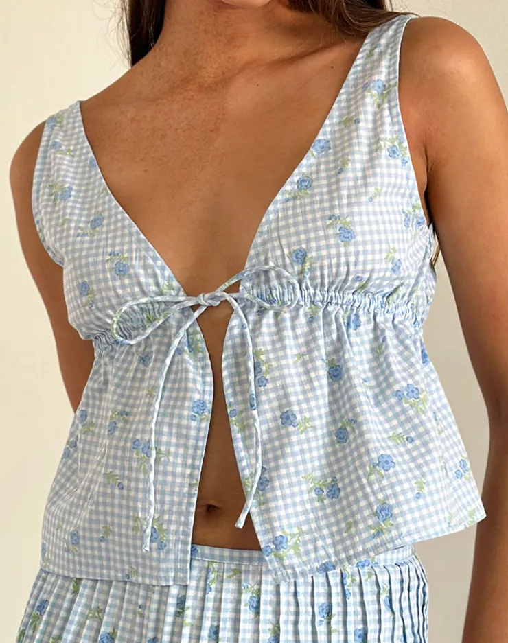 Women Motel Rocks Strappy Tops | Rolia Cami Top in Blue Flower Gingham