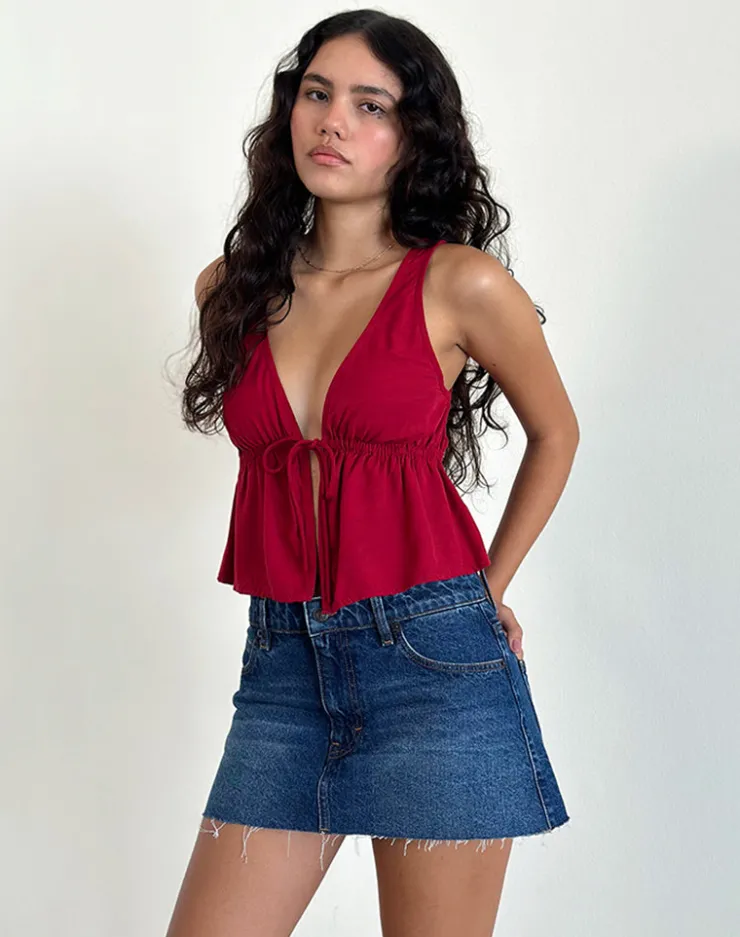 Women Motel Rocks Strappy Tops | Going Out Tops | Rolia Tie Front Top in Adrenaline Red