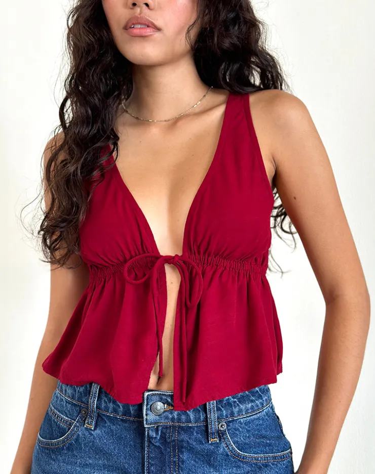 Women Motel Rocks Strappy Tops | Going Out Tops | Rolia Tie Front Top in Adrenaline Red