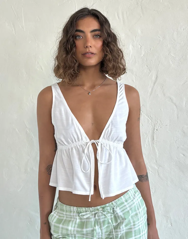 Women Motel Rocks Strappy Tops | Crop Tops | Rolia Tie Front Top in Off White