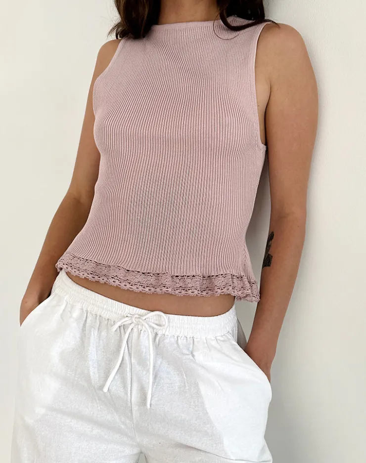 Women Motel Rocks Vest Tops | Lace Tops | Romane Sleeveless Top in Dusty Rose Rib Knit