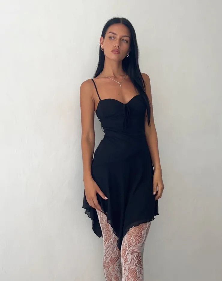 Women Motel Rocks Little Black Dresses | Mini Dresses | Romily Tie Front Mini Dress in Black Mesh