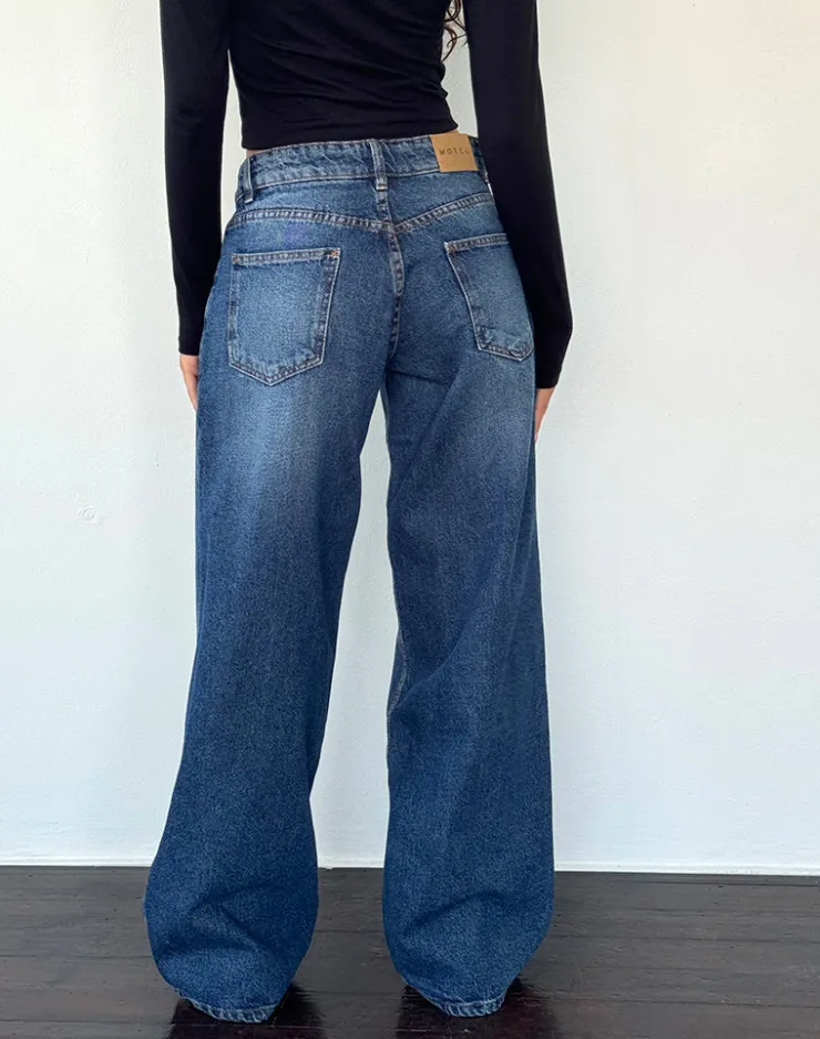 Women Motel Rocks Jeans | Roomy Jeans | Roomy Extra Wide Low Rise Jean in College Blue