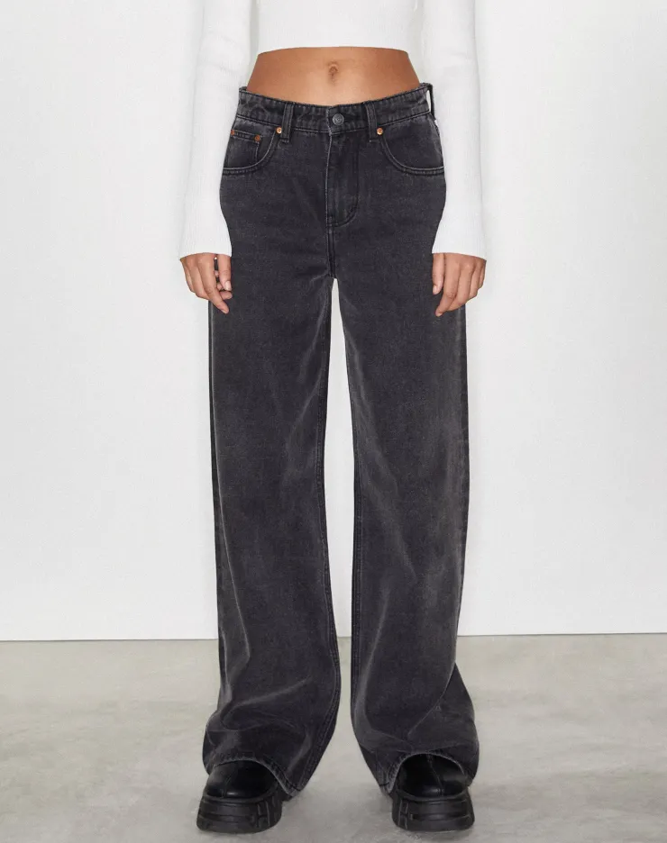 Women Motel Rocks Low Rise Pants | Roomy Extra Wide Low Rise Jeans in Black Wash