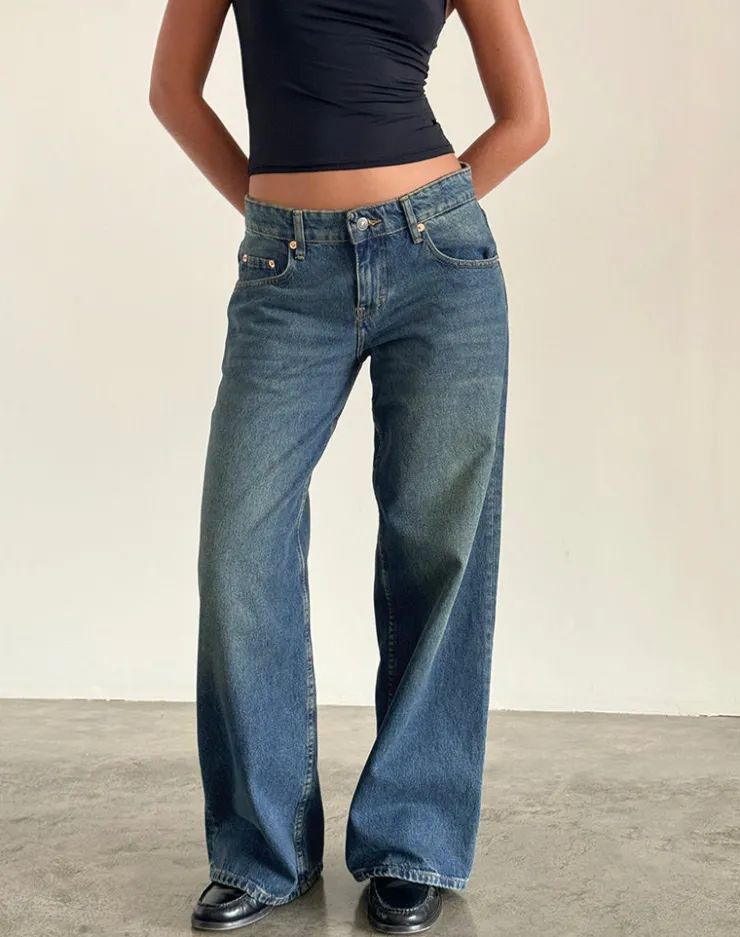 Women Motel Rocks Wide Leg Pants | Low Rise Pants | Roomy Extra Wide Low Rise Jeans in Bright Blue