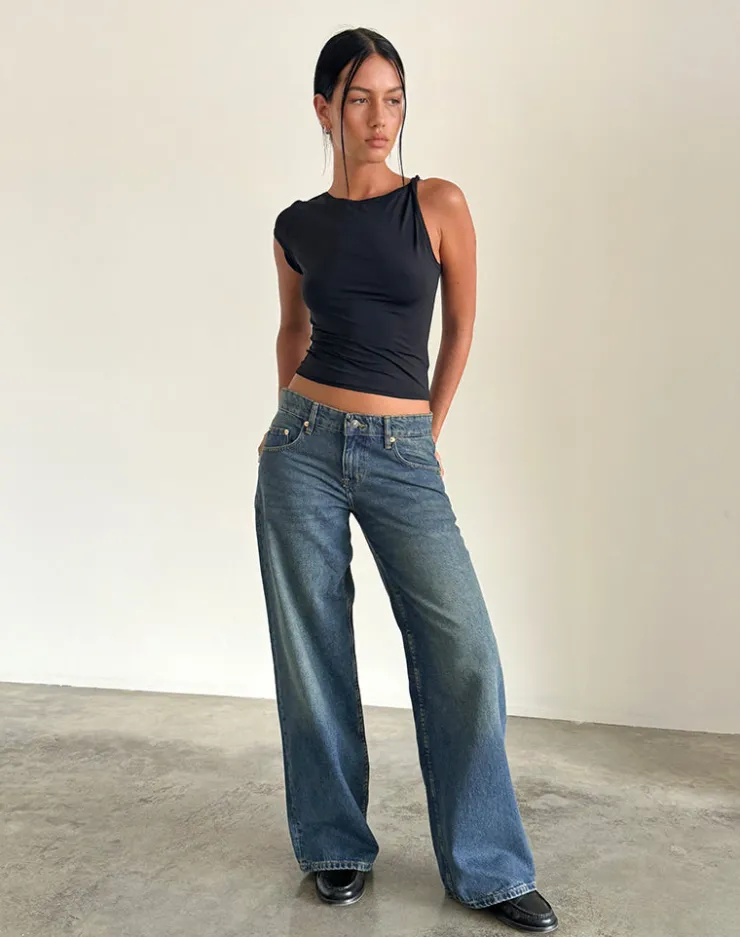 Women Motel Rocks Wide Leg Pants | Low Rise Pants | Roomy Extra Wide Low Rise Jeans in Bright Blue