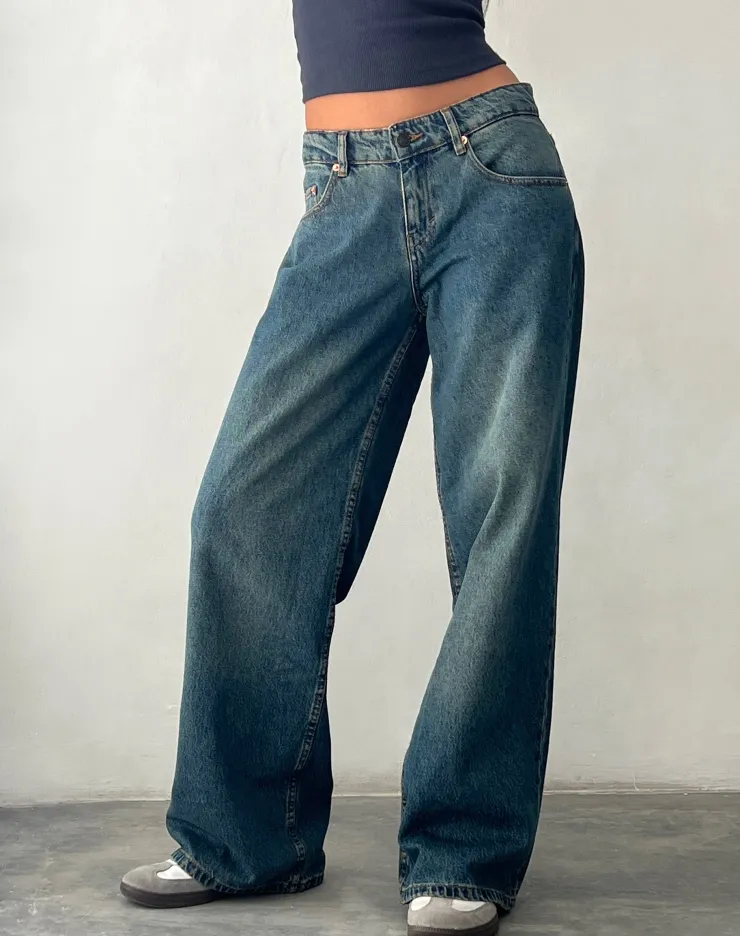 Women Motel Rocks Basics | Wide Leg Pants | Roomy Extra Wide Low Rise Jeans in Brown Blue Acid
