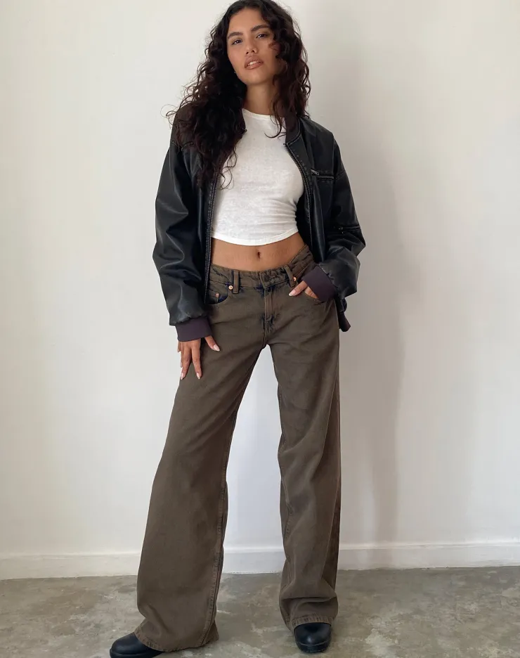 Women Motel Rocks Wide Leg Pants | Low Rise Pants | Roomy Extra Wide Low Rise Jeans in Dark Sand