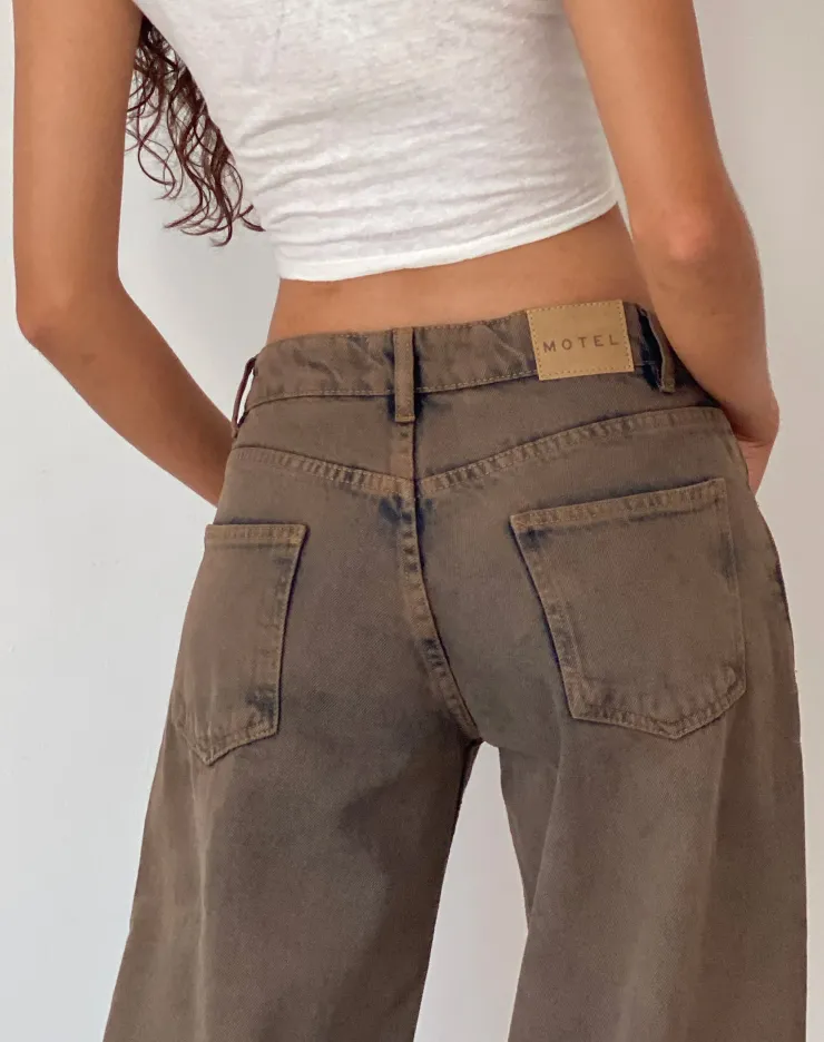 Women Motel Rocks Wide Leg Pants | Low Rise Pants | Roomy Extra Wide Low Rise Jeans in Dark Sand