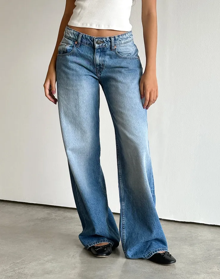 Women Motel Rocks Jeans | Roomy Jeans | Roomy Extra Wide Low Rise Jeans in Marine Blue Wash