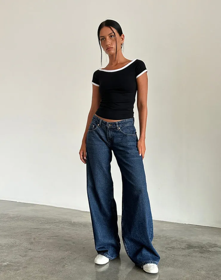 Women Motel Rocks Jeans | Roomy Jeans | Roomy Extra Wide Low Rise Jeans in Mid Indigo Blue