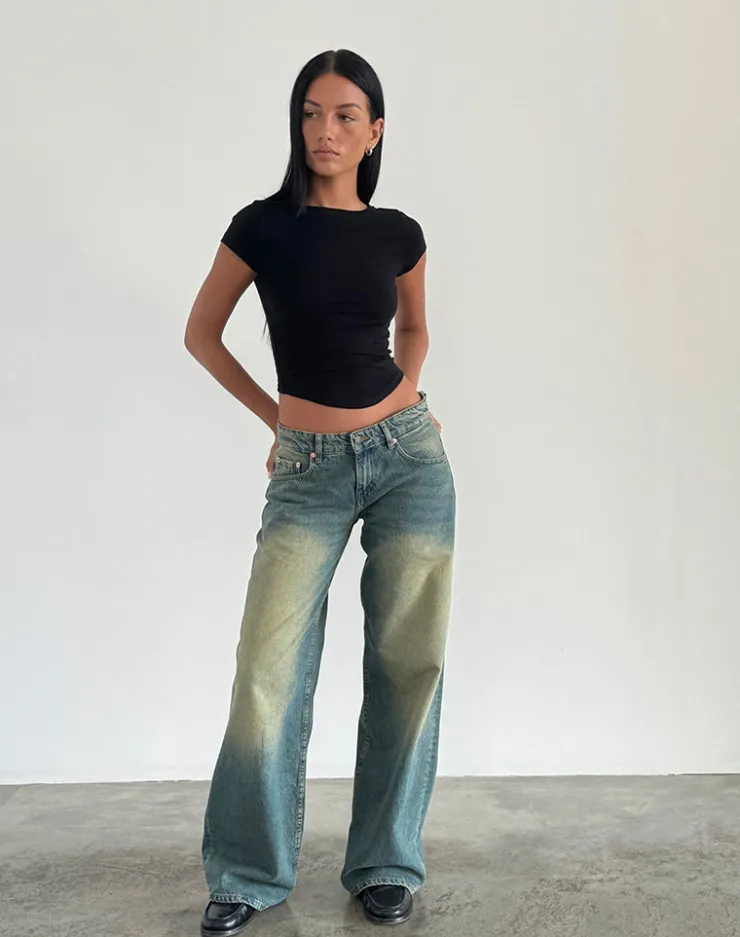 Women Motel Rocks Jeans | Roomy Jeans | Roomy Extra Wide Low Rise Jeans in Mid Used Green