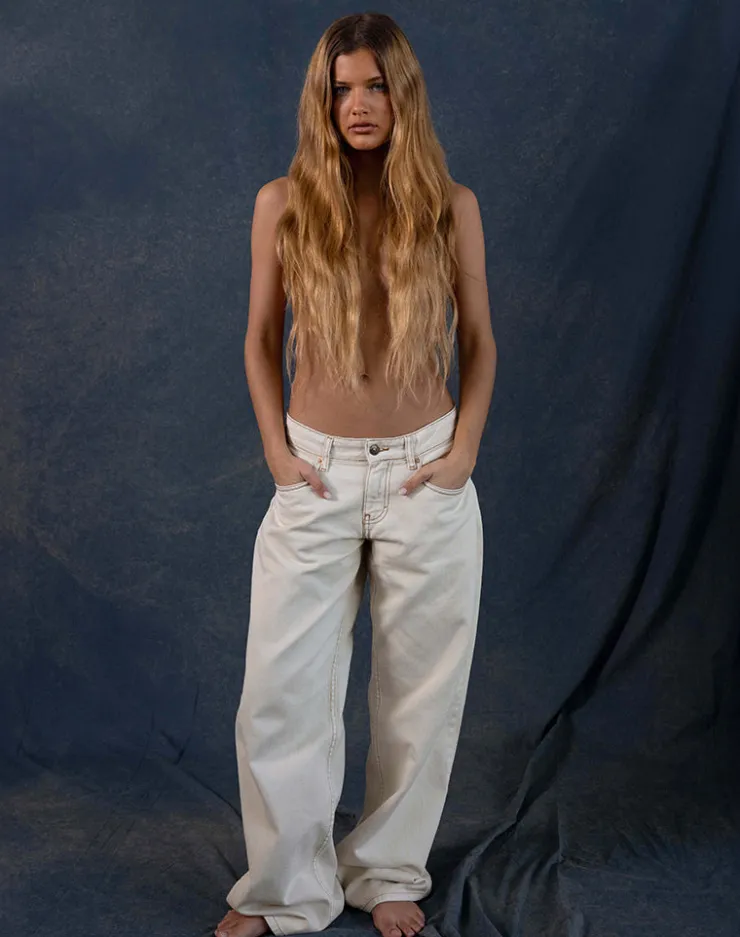 Women Motel Rocks Wide Leg Pants | Low Rise Pants | Roomy Extra Wide Low Rise Jeans in Off White