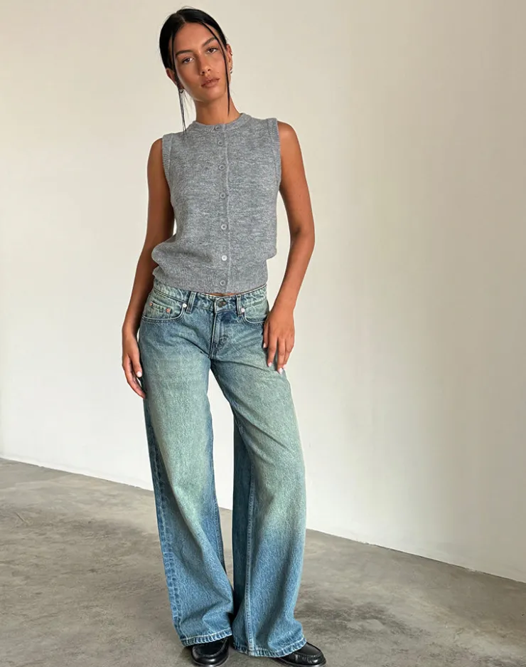 Women Motel Rocks Wide Leg Pants | Low Rise Pants | Roomy Extra Wide Low Rise Jeans in Sea Green